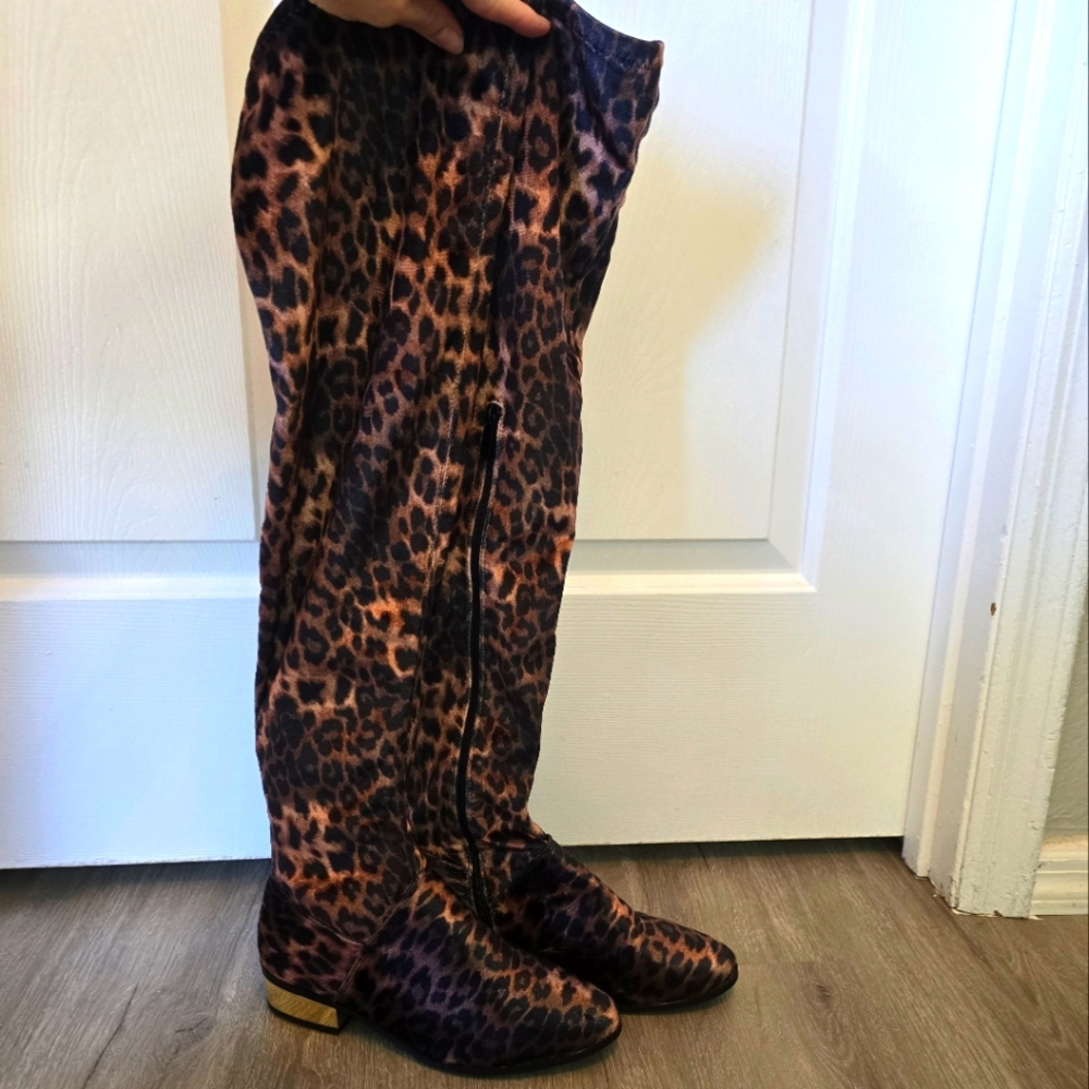 Leopard Print Thigh-High Boots